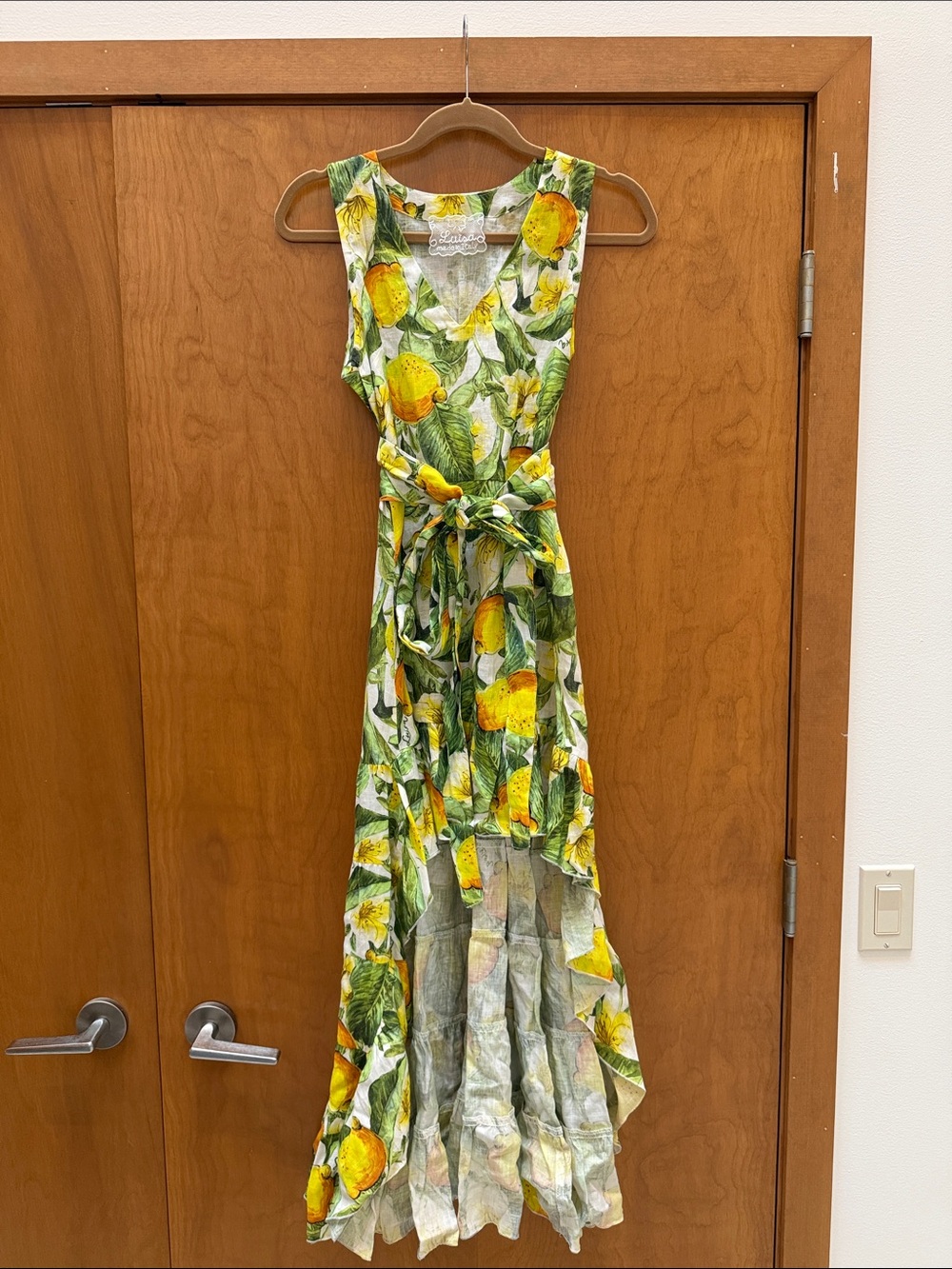 Sleeveless Lemon Print High-Low Maxi Dress - Yellow & Green
